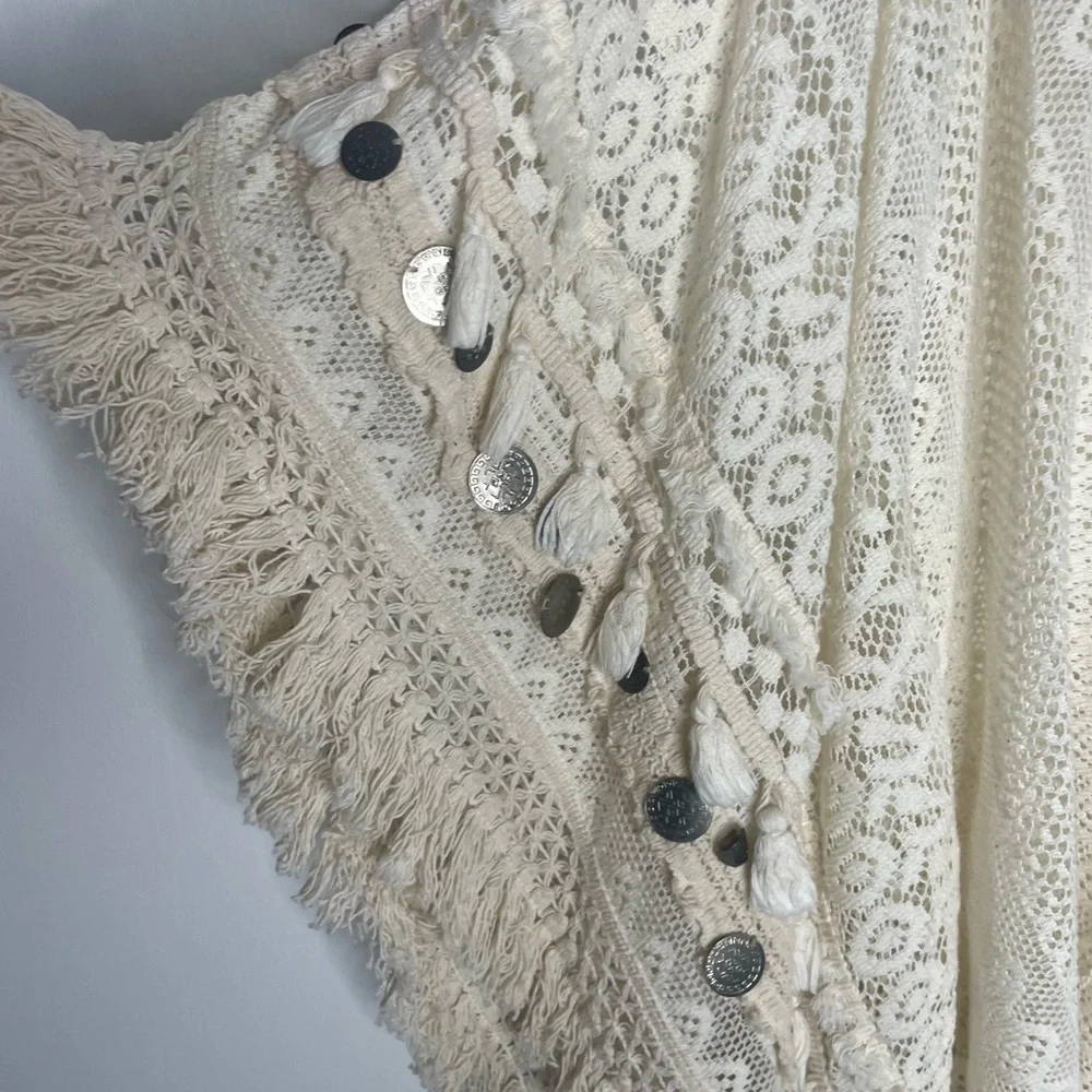 Avani Del Amour pullover Boho 100% Cotton crochet hippie Fringe poncho Size S/M - Picture 3 of 15
